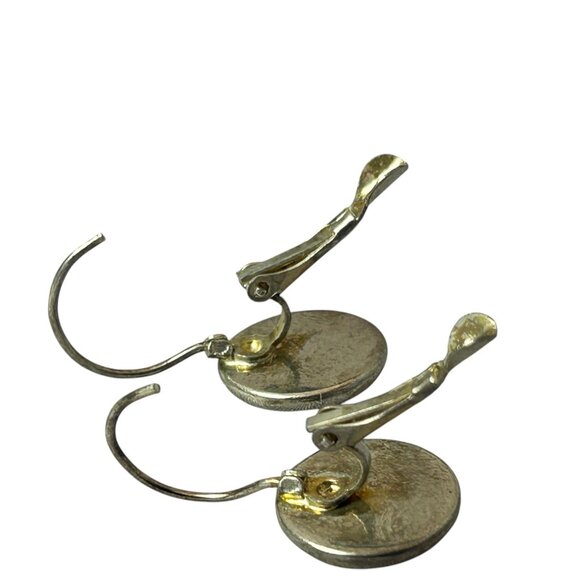 Leverback Earrings Green Geometric Star Pattern Silver Tone - Picture 4 of 6